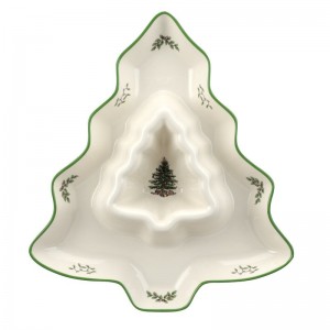Spode Christmas Tree Shaped Chip and Dip Platter SPD2286